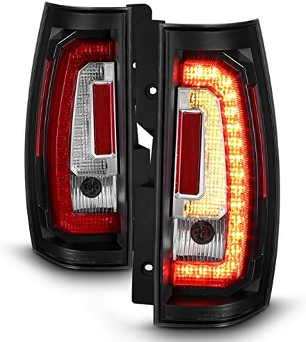 AKKON - For [C-Shape LED] 07-14 Chevy Suburban Tahoe Yukon Yukon XL Black Bezel Tail Lights Rear Brake Lamps Left+Right Pair
