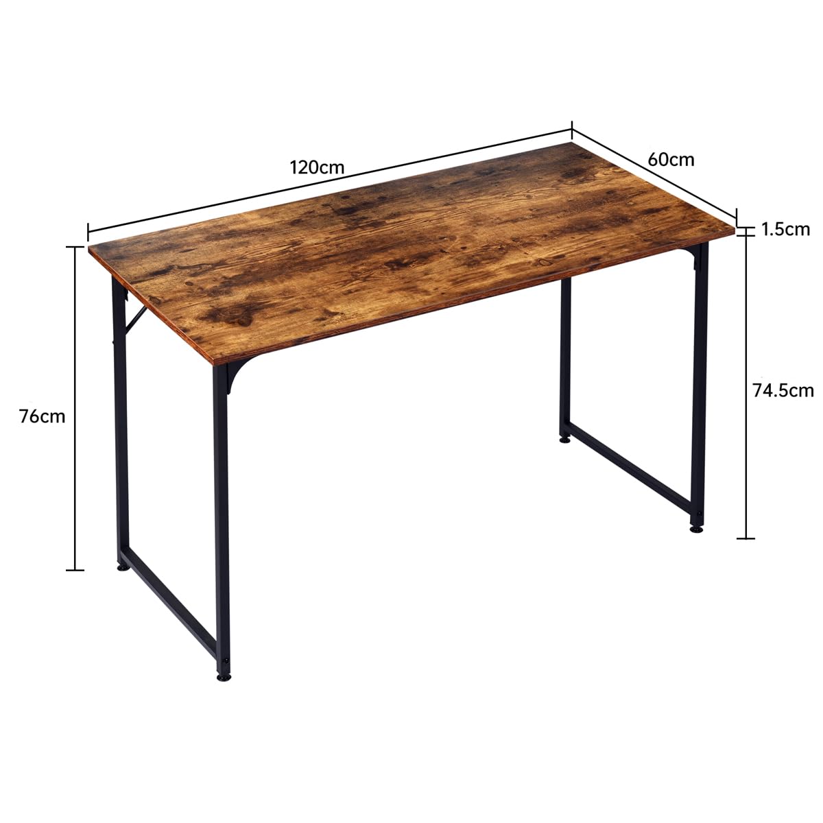 T-LOVENDO.ES Mesa de Ordenador Estrecha, Escritorio de 120 cm x 60 cm, Pequeña Mesa de Oficina de Diseño Industrial, para Oficina en Casa, Estudio, Salón, de Trabajo, Estructura de Metal, Madera