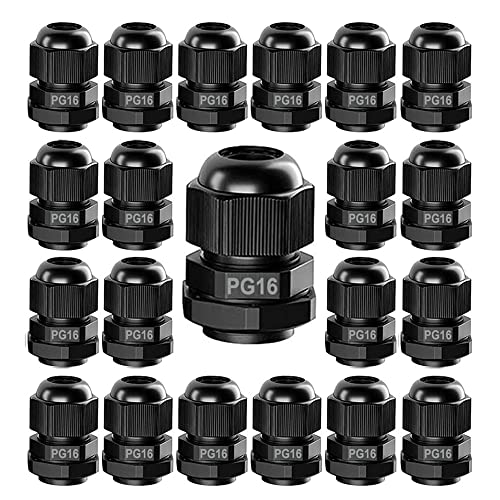 GUUZI 26 Stück PG16 Kabelverschraubung, IP68 Wasserdichter Kunststoff Verstellbare 9-14 mm Kabelverschraubungen mit Dichtungen (Schwarz)