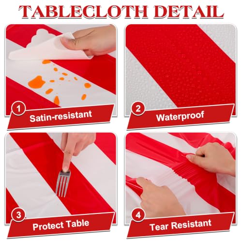 Image of NatNarr 3 Pack Red Striped Tablecloths, 54 x 108Inch Red and White Striped Tablecloth Carnival Circus Table Cloth, Disposable Waterproof Table Cover for Movie Night Birthday Picnic Holiday