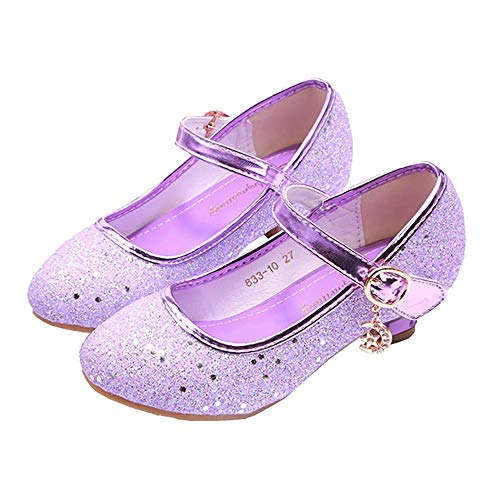 Girls Low Heel Flower Princess Dress Shoes High Heel Mary Jane Sequin Glitter Shoes for Wedding Party for Toddler Little Big Girl