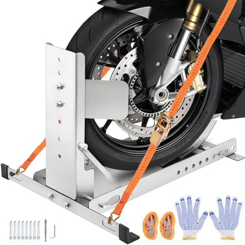 CIRONBOW Stainless Steel Motorcycle Wheel Chock Stand Antirust Heavy Duty 3000lbs Load Capacity Universal Front Tire Stand Chocks for Motorcycle Dirt Bikes/Trailer Wheel Silver