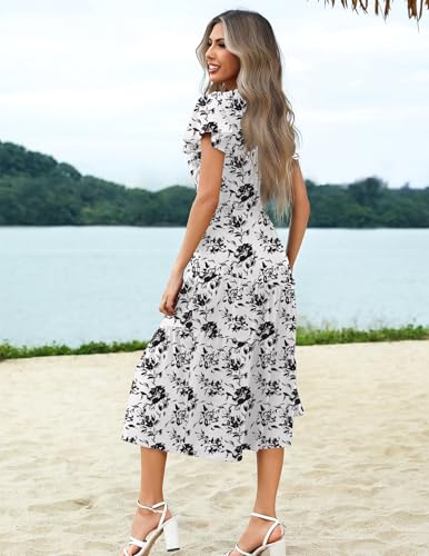 Image of Zeagoo Women's Summer Casual Dress Flutter Short Sleeve V Neck Button Down Tiered Flowy Long Dress with Pockets
