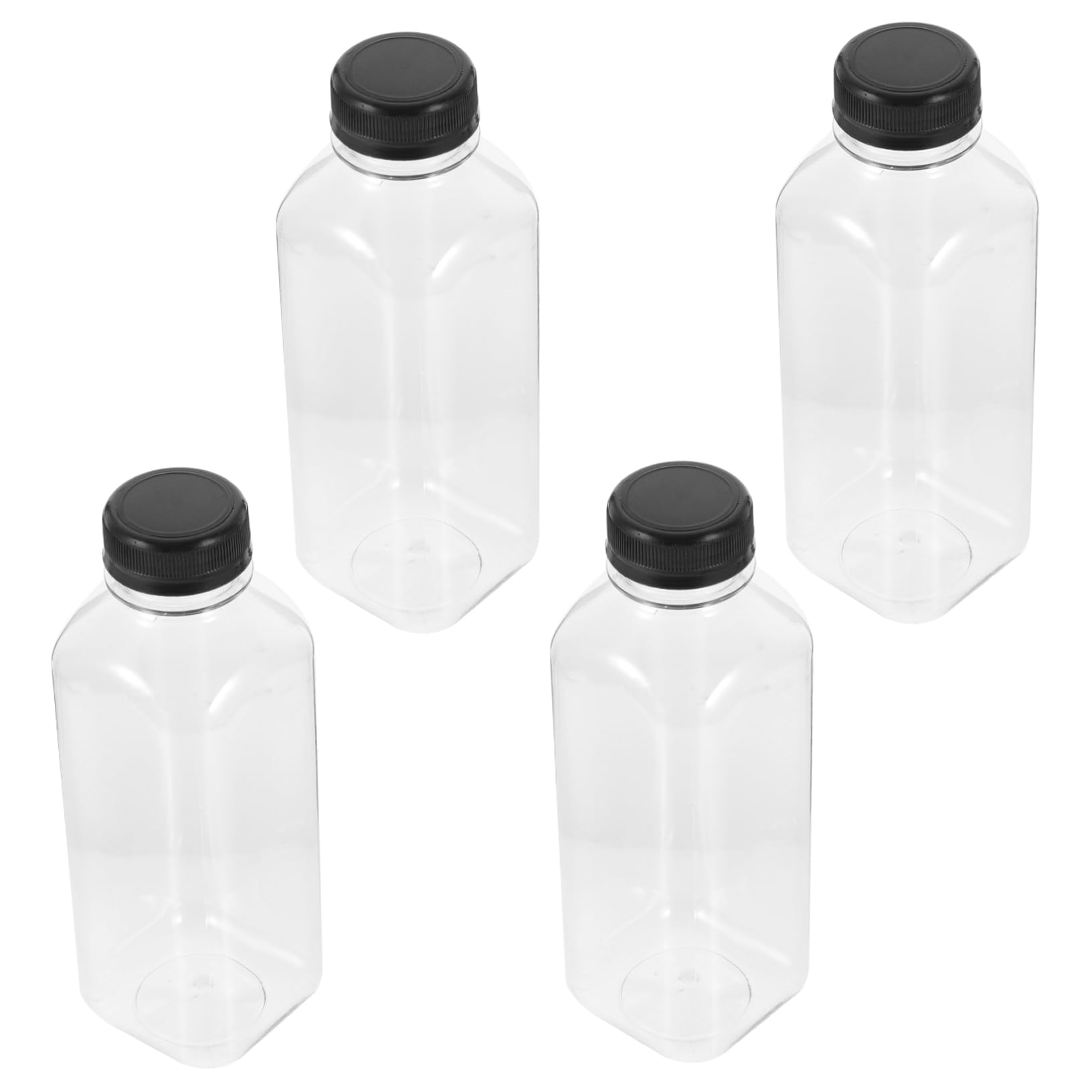 STOBAZA 4Pcs Transparent Pet Storage Bottles with Black Caps Reusable Juice Containers for Drinks for Water and Juice Lids for