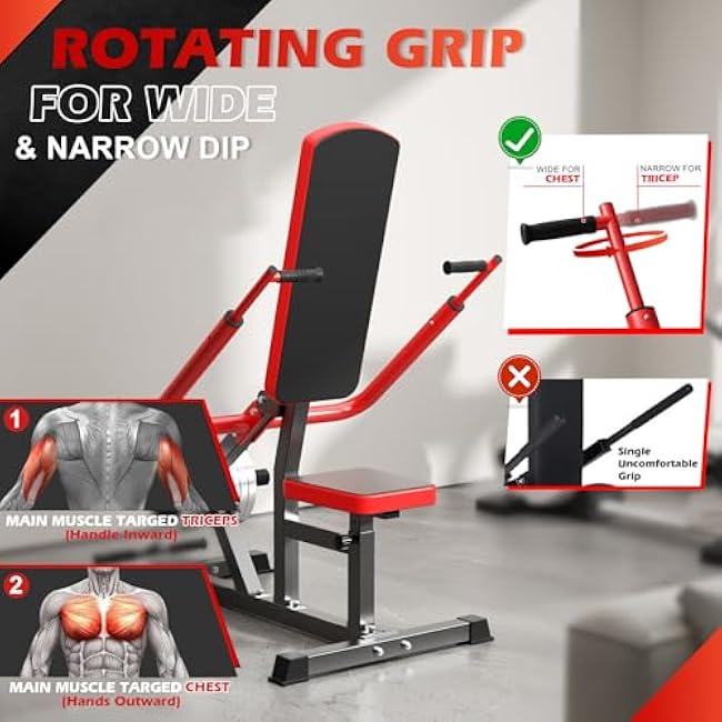 15¡ã Backrest Seated Dip Machine Tricep Bicep, GYHPD Tricep Bicep Press Down Machine, Triceps Bicep curl Workouts with Cable Bar, Plate Loaded Dip Machine Exercise for Triceps Biceps Chest Training