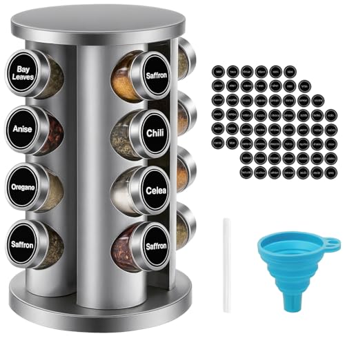 360° Rotating Spice Rack with 16 Glass Jars – Stainless