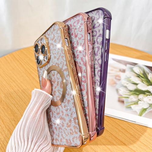 Coque iPhone 13 Pro Max avec motif léopard pailleté doré chic - 5