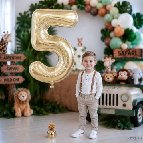 Image of KatchOn, Number 5 Balloon - 40 Inch | Champagne Gold Number 5 Foil Balloon
