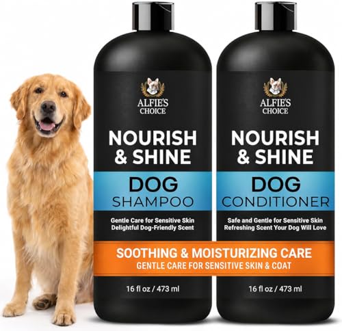 ALFIE'S CHOICE Dog Shampoo and Conditioner Set | 16 fl oz Each | Lavender & Rosemary with Biotin | for Itchy, Dry & Sensitive Skin | Detangling & Moisturizing for All Breeds & Puppies | Made in USA
