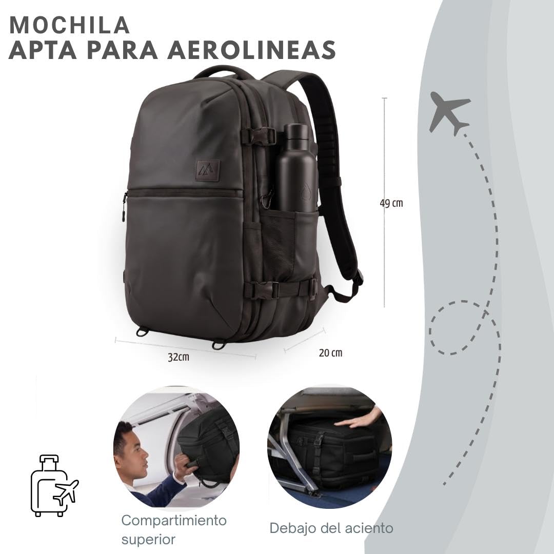 Mochila al Vacio – Mochilas de Viaje para Avion con Apertura Tipo Maleta, Compresión al Vacío, Puerto USB, Candado TSA y Diseño Compatible con Cabina (Negro)