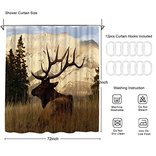 Artbones Elk Shower Curtain Deer In Autumn Forest Shower Curtain 72"X72" With Hooks Waterproof Fabric Country Farmhouse Cabin Decor Shower Curtain #TOP4