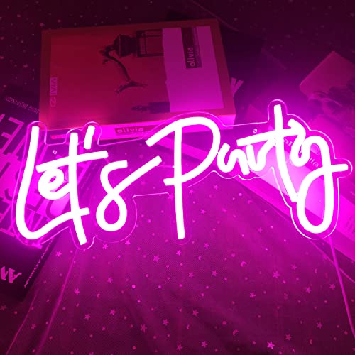 Ajoyferris Let's Party Neon Signs Neon Light Sign For Wall Decor 16''X 7'' Word Led Neon Sign Art Decorative Lights For Bachelorette Party, Engagement Party, Birthday Party,Wedding Party Pink #TOP3
