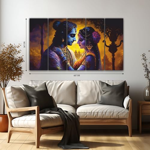Image of The Castle Decor Lord Radha krishna painting | Multiple Frames Wall Art Painting for living room,Bedroom,Drawing room,Hotels Wooden Framed-Digital Painting (Multi Color - Design 3, 36x60 Inch)