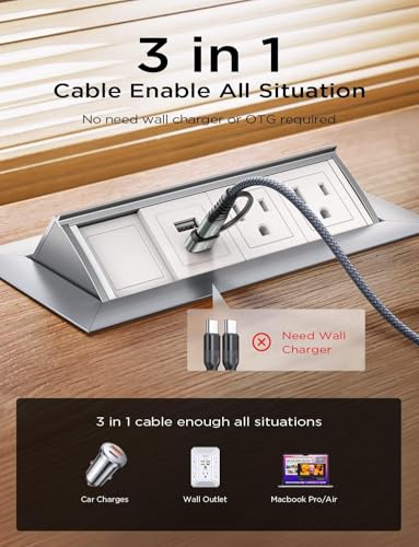 Image of AINOPE 240W Long USB C Cable Multi 4 in 1 Charging Cable Fast Charging C Type Charger Fast Charge USB to USB C,Right Angle Fit iPhone 16 15 Pro Max iPad Samsung 3.3FT Gray