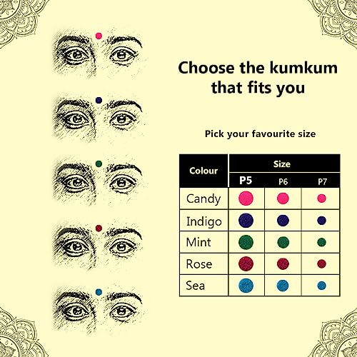 Eyetex Poornima Kumkum Spot Multicolour (P5-05 mm, Set 1) Pack of 15 flaps, Skin-friendly, soft non-woven fabric - Image 6