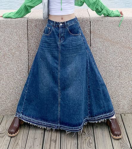 CHARTOU Women's Back Elastic High Waist A-Line Maxi Long Denim Jean Skirt3
