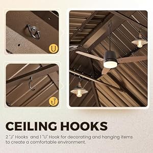 YOLENY 12' x 16' Gazebo Hardtop with Aluminum Frame,Galvanized Steel Double Roof Gazebos with Curtain and Netting,Outdoor Metal Pergolas for Garden, Lawn, Deck, Brown YOLENY 12 x 16 Gazebo Hardtop with Aluminum FrameGalvanized Steel Double Roof Gazebos with Curtain and NettingOutdoor Metal Pergolas for Garden Lawn Deck Brown