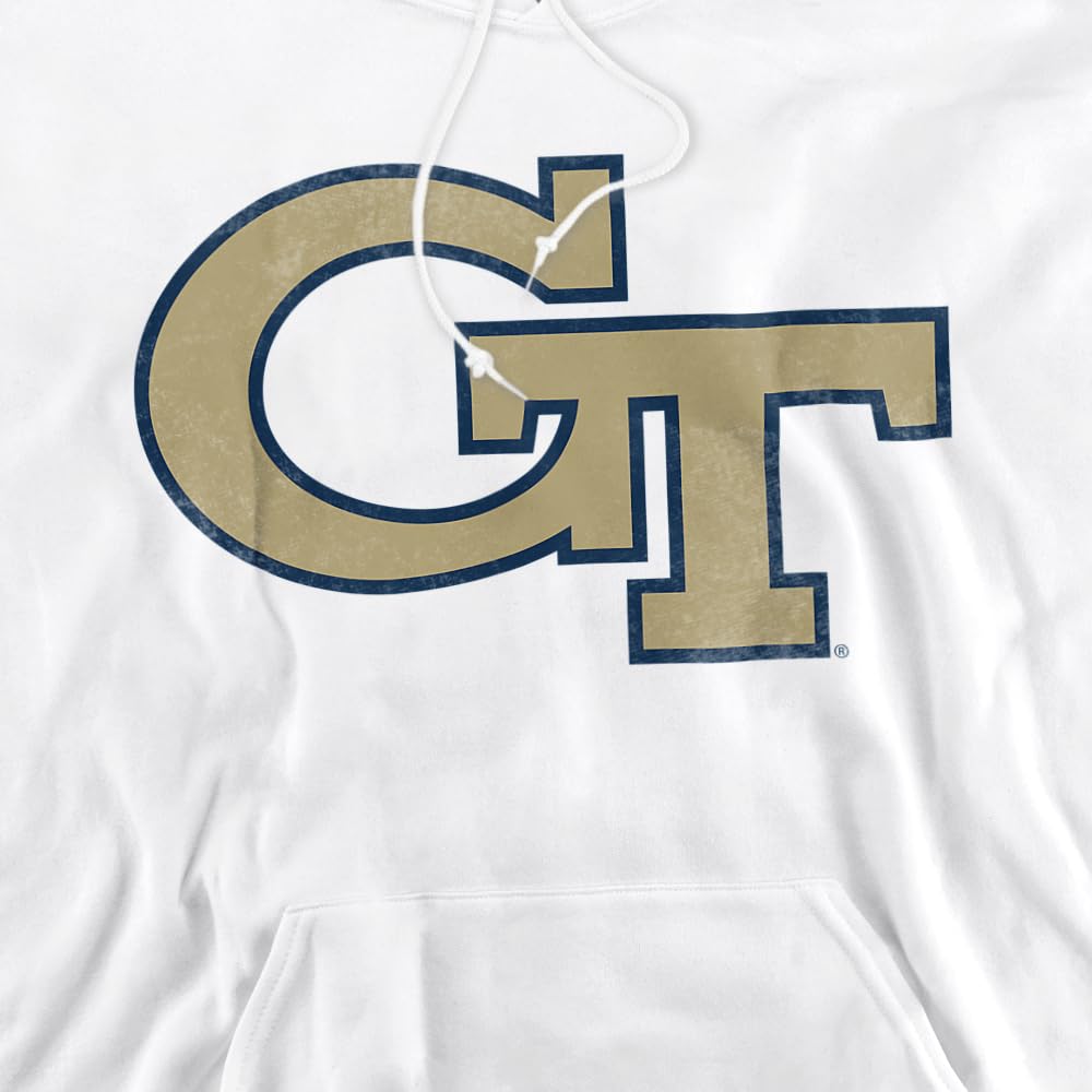 Georgia Tech Official Distressed Primary Unisex Adult Pull-Over Hoodie,White, Large