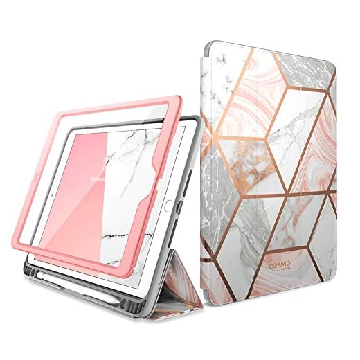 i-Blason Cosmo fodral för nya iPad 8:e / 7:e generationen, iPad 10.2 2020 2019 fodral, helkroppstrippel med inbyggt skärmskydd skyddande smart fodral med automatisk sov/vakna och pennhållare (marmor)