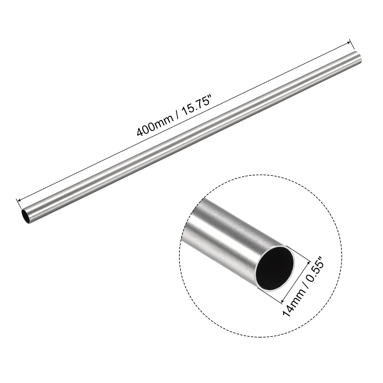 sourcing map Rura ze stali nierdzewnej 304, Ø 14 mm x 0,5 mm grubości ścianki, długość 400 mm, rura kapilarna z metalu do maszyn przemysłowych
