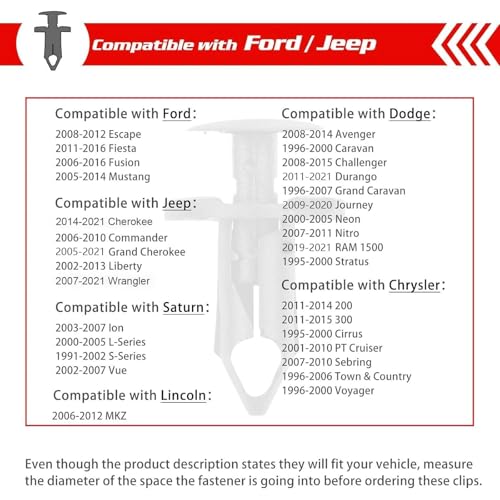 Image of OTUAYAUTO 20PCS Fender Clip Nylon Fastener, Replacement for Jeep Wrangler Cherokee Commander Liberty, Dodge Avenger Journey Durango Caravan, Saturn, Ford Escape