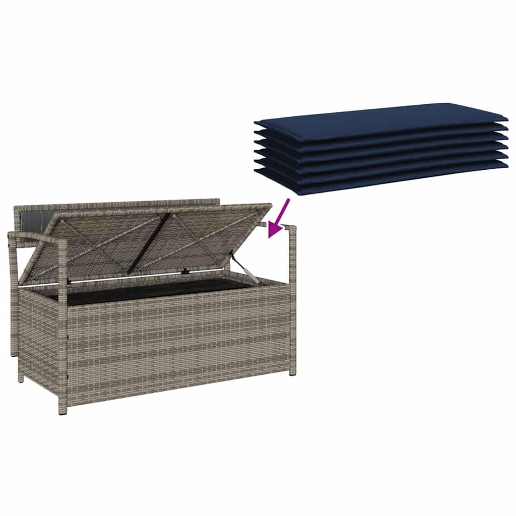 Générique Panca portaoggetti da giardino in rattan PE grigio con cuscino