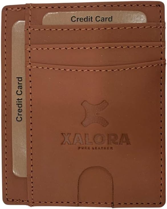 XALORA Slim Leather Wallet for Men & Women – Minimalist Front Pocket Card Holder with RFID Blocking