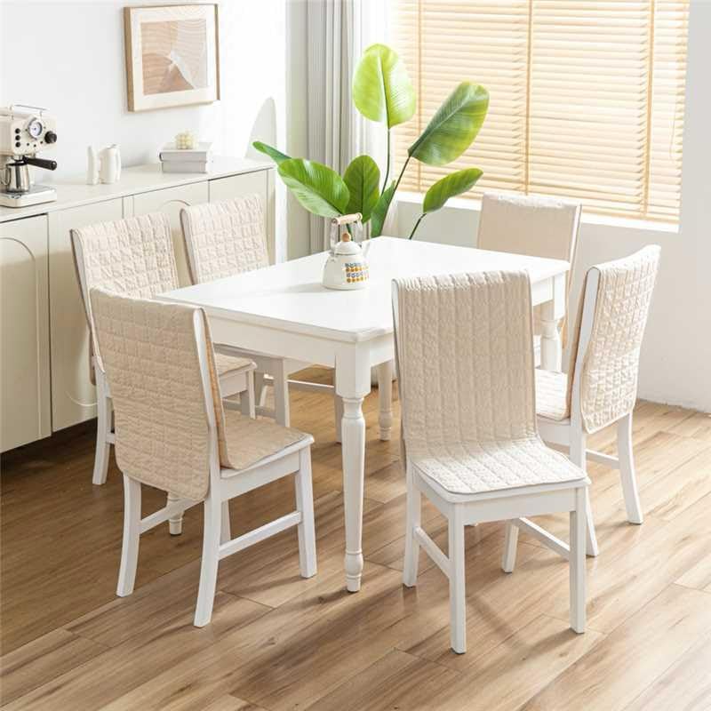 Image of HOMETHREADS Non-Slip Chair Cover-Universal Fit for Kitchen & Dining Chairs-Cushioned Comfort - Stylish Machine Washable Seat Cover-140x40cm (Cream, Pack of 8)