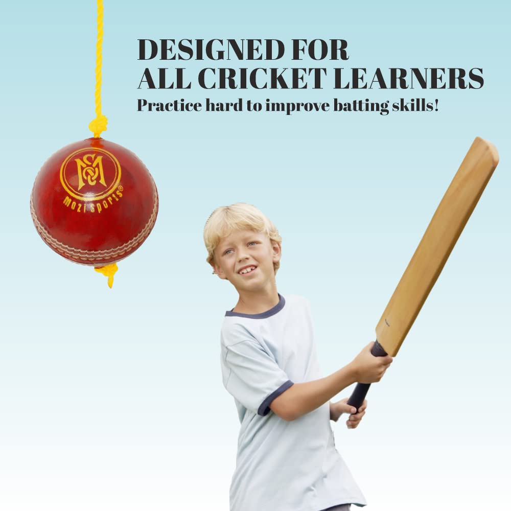 Mozi Sports String Cricket Balls – Develop Hand-Eye Coordination Leather Hanging Ball for Practice (Red)