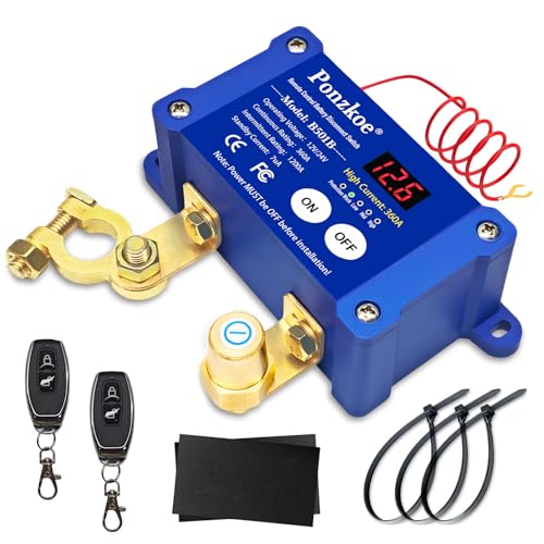 360A Remote Car Battery Disconnect Switch with LED Voltage Display - 12V 24V Kill Switch for Marine Boat RV Truck Vehicles ATV, Heavy Duty Anti-Theft Power Cutoff & ON/Off Isolator(Negative Terminal)
