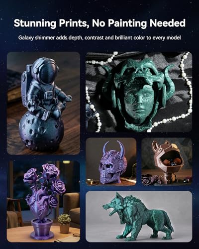 Image of SUNLU Galaxy PLA Filament Bundle 1.75mm, Color-Shifting Pearlescent Glitter PLA 3D Printer Filament, Galaxy Peacock, Nebula Green, Stardust Purple, Meteorite Brown, 250g x 4, for Most FDM 3D Printers