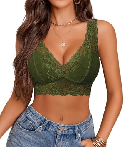Image of Avidlove Bralettes for Women Lace Bra Non Padded Longline Bralette Deep V Triangle Sexy Everyday Lingerie Bras