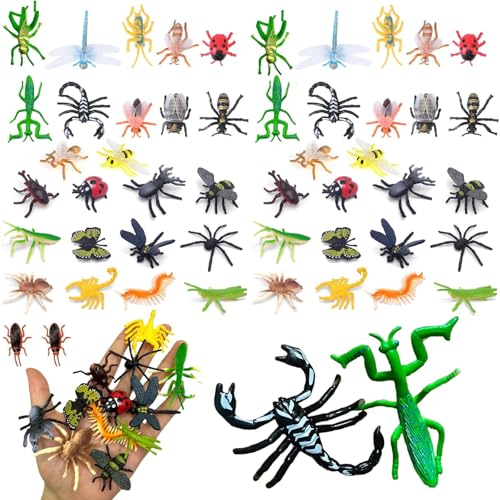WaaRiuQ 48 Pcs Bugs Toys Plastic Realistic Insect Toys Mini Beasts Colorful Assorted Play Bug Party Favors and Gift Bag Fillers