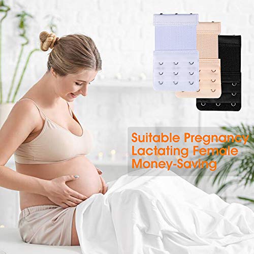 Kelamit Women Bra Extenders 2 Hook, Elastic Stretchy Bra Extensions Strap Ladies Back Bra Band Extender, White/Black/Beige #TOP5