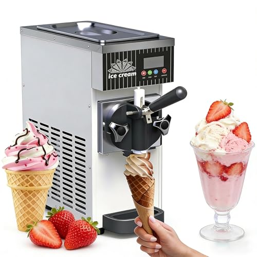 Máquina Para Hacer Helado Soft Comercial, Fabricador De Helado Suave De Sobremesa, Tanque de 2,5L y Cilindro de 1L, Pantalla LED y Limpieza con Un Cl ic, 80 100 Porciones Por Hora(Cream)