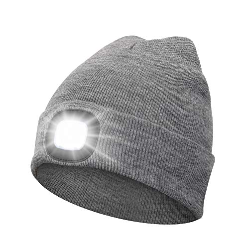 Beanie Hat with Light Unisex LED Beanie Hat Headlamp Beanie USB Rechargeable Running Hat Alpine Cap...