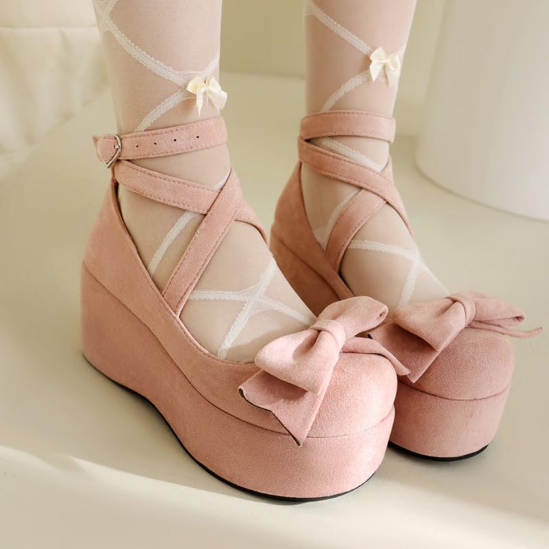 Elbslutt Womens Goth Mary Jane Shoes Platform Kawaii Cosplay Girls Lolita Shoes Round Toe Buckle Strap Chunky Wedge Heel Y2k Ankle Strap Dress Pumps Shoes Oxfords3