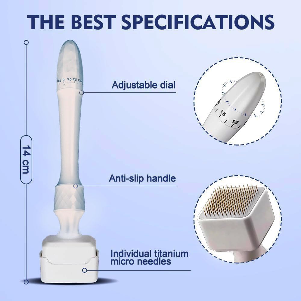 Derma Pen Stamp For men and Women | Microneedle Pen for Body & Hair & Beard Growth - Adjustable Microneedling Stamp For Skin - 0.5mm - 3mm Titanium Micro Needle Derma Stamp For Skin Care (moon white) 1