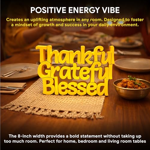 Image of Mad Masters Thankful Grateful Blessed Inspirational Desk Decor - Aesthetic Table, Shelf & Wall Showpiece for Home Office, Business. Vastu Friendly Gifting, Sunshine Yellow (20.3 x 12.5 x 2.5 cm)