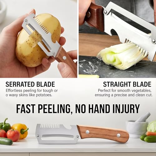 2 Pack Multifunctional Vegetable Peeler, 3-in-1 Peelers For Kitchen with Bottle Opener, Sharp Stainless Steel Swivel Blade, Wooden Handle, For Vegetables or Fruits that Need to Be Peeled by Generic - Image 4