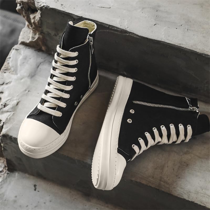 Women's High Top Sneakers Lace Up Canvas Shoes with Thick Soles and Zipper, Fashionable Walking Shoes Fashion Sneakers3