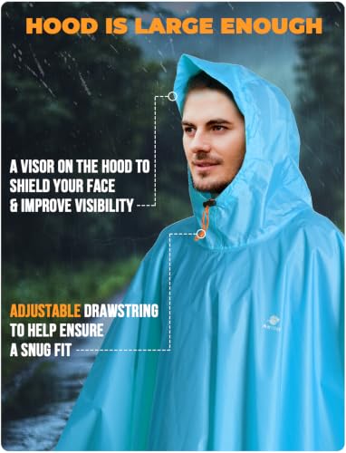 Image of ANYOO Hooded Rain Poncho for Adults Waterproof Lightweight Rain Coat for Men Women Reusable Rain Jacket for Emergency Outdoor
