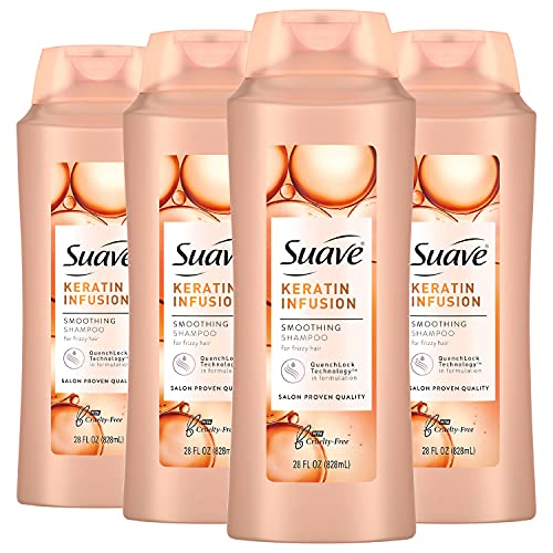 Suave Professionals Smoothing Shampoo For Dry Hair Keratin Infusion Hair Shampoo with 48-hour Frizz Control 28 oz, Pack of 4