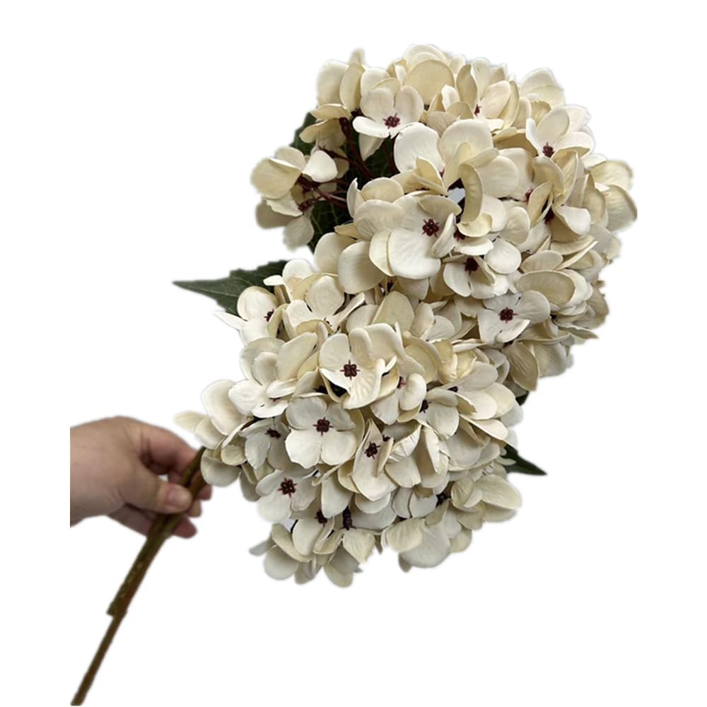 forestmistry 5pcs Artificial Hydrangea Flower Branch Faux Silk Hydrangea Hortensia for Wedding Centerpieces Home Party Floral Arrangement Decor (autumn white)