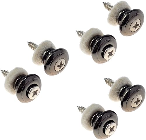 Miniatura 8 de Vaguelly Cerradura de correa de metal negro, 6 piezas de accesorios de bloqueo eléctrico, piezas negras, correa de botones, cabeza de guitarra