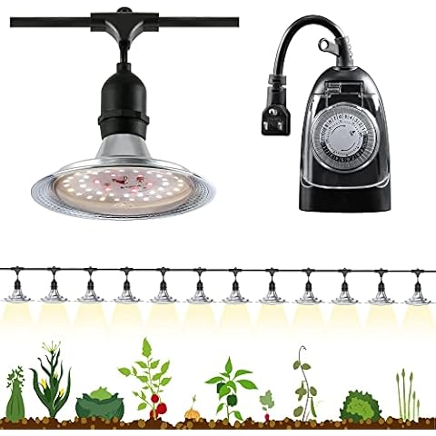 Espird Outdoor LED Grow Light with Timer, Full Spectrum Grow Light Strip, Waterproof Plant Lamps, UL Certified String Grow Lights for Greenhouse Garden, 41FT Grow Light for Veg Seedling Flower Cover