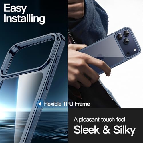 Image of JETech Case for iPhone 17 Pro 6.3-Inch, Non-Yellowing Shockproof Phone Bumper Cover, Anti-Scratch Clear Back (Deep Blue)