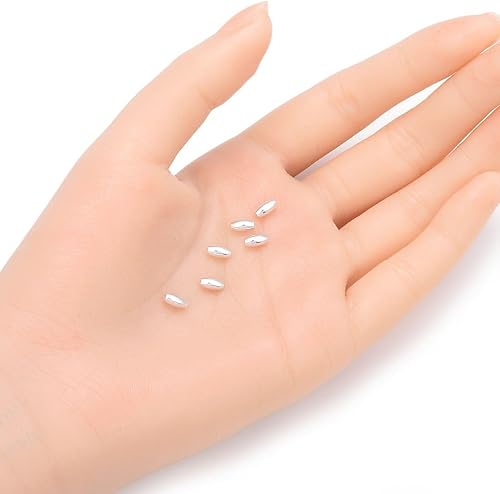 Miniatura 7 de Adabele SS111-5 - 20 cuentas espaciadoras de arroz ovaladas sin costuras de plata esterlina chapada en oro auténtica de 0.217 in para fabricación de