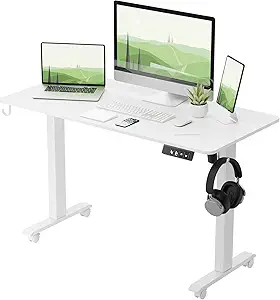 TIQLAB Electric Standing Desk, Adjustable Height Stand up Desk, 55 * 28 Inches Sit Stand Home Office Table with Splice Board, White