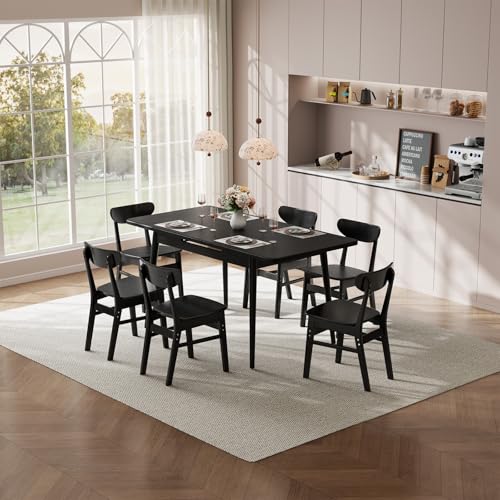 Image of Muwuele Solid Wood Extendable Dining Table for 4-8 People with Seamless Extension from 47.2 to 63 Inches, Easy Assembly, Expandable Tables for Small Spaces, Dining Room, Kitchen, Living Room, Black
